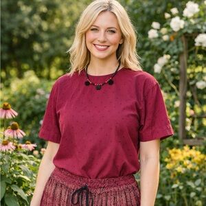 Uniqlo Dark Red Cotton Blouse - Back Button Closure